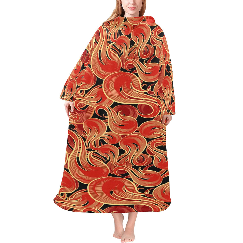 Fire flame pattern Blanket Robe with Sleeves