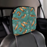 cute brown sea otters ornamental seaweed corals gr Car Headrest Cover