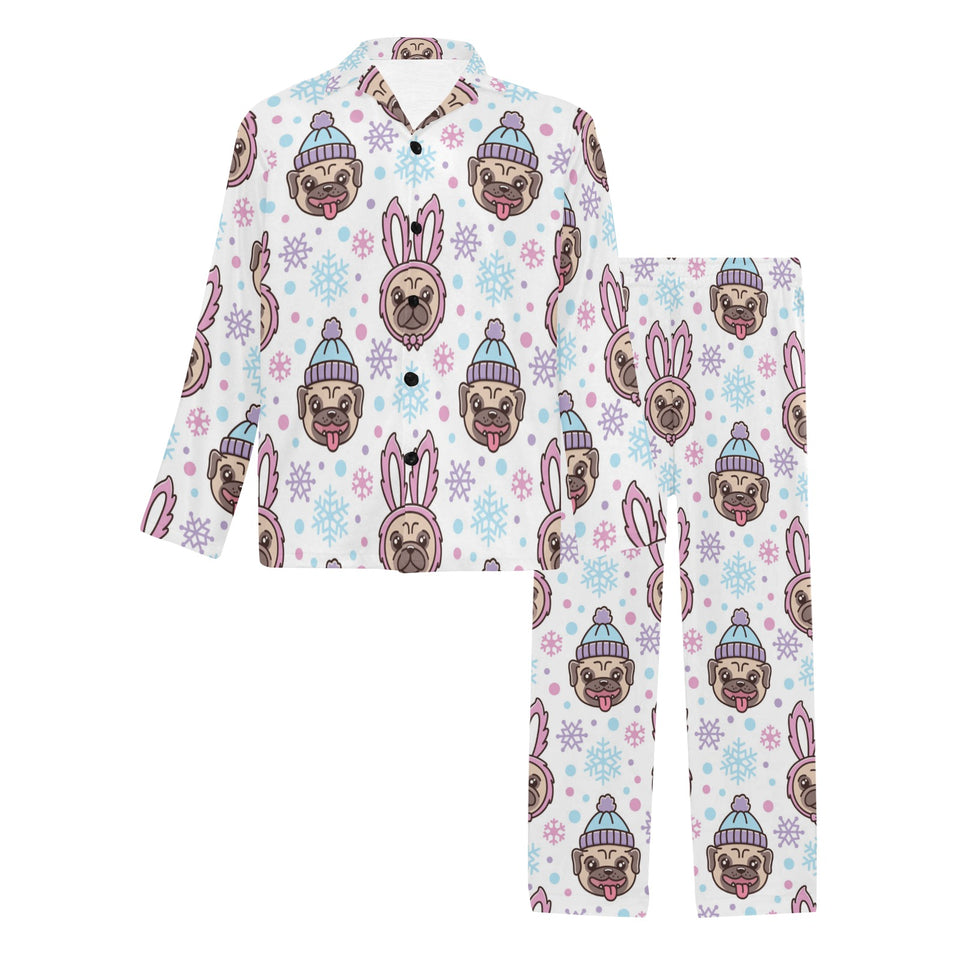 Cute pug hat rabbit costume pattern Men's Long Pajama Set