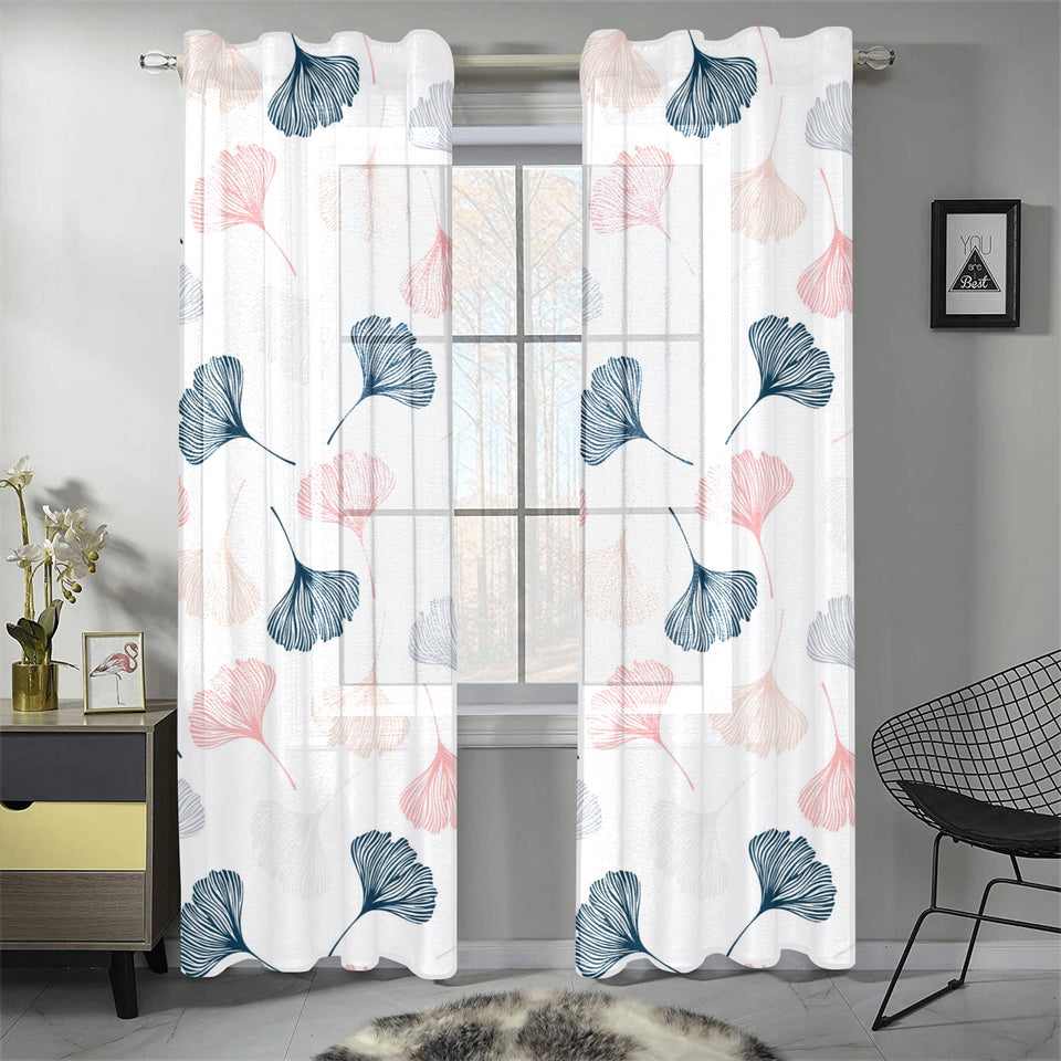 Black Gray Cream coral ginkgo leaves pattern Gauze Curtain