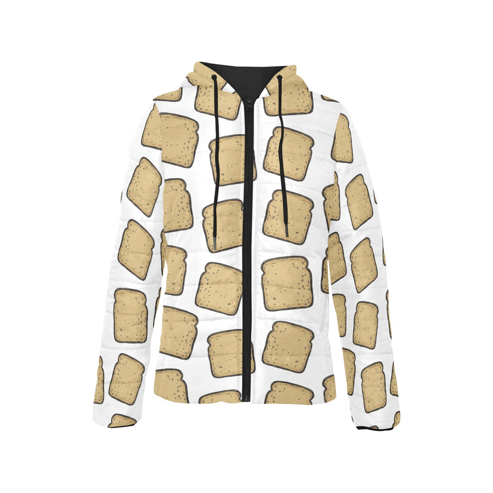 Bread Toast Pattern Print Design 03 Women's Padded Hooded Jacket