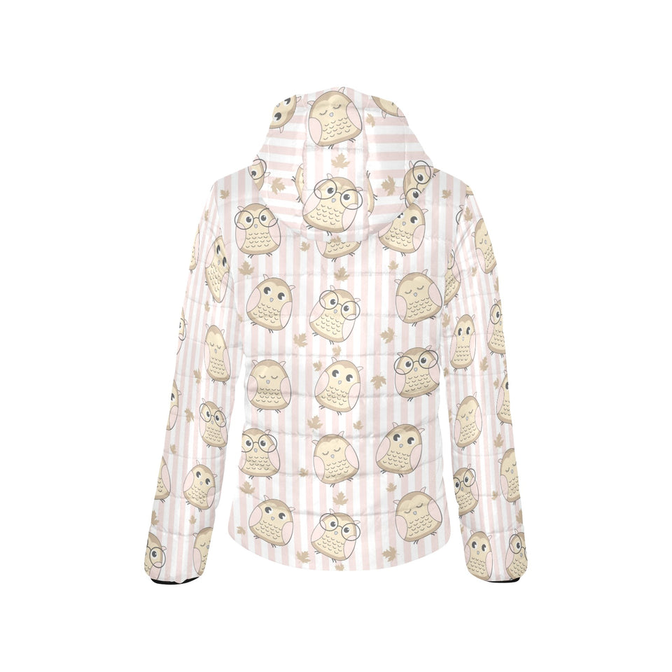 cute owl leaf Women's Padded Hooded Jacket