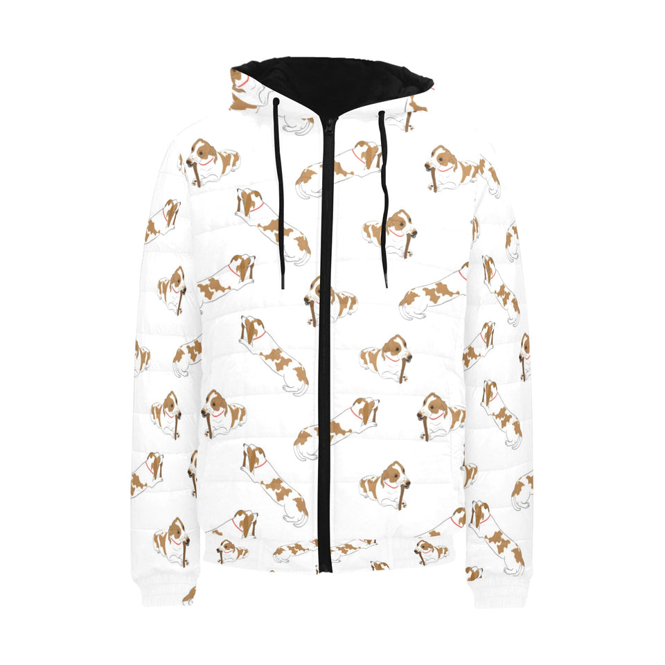 Jack Russel Pattern Print Design 04 Men's Padded Hooded Jacket