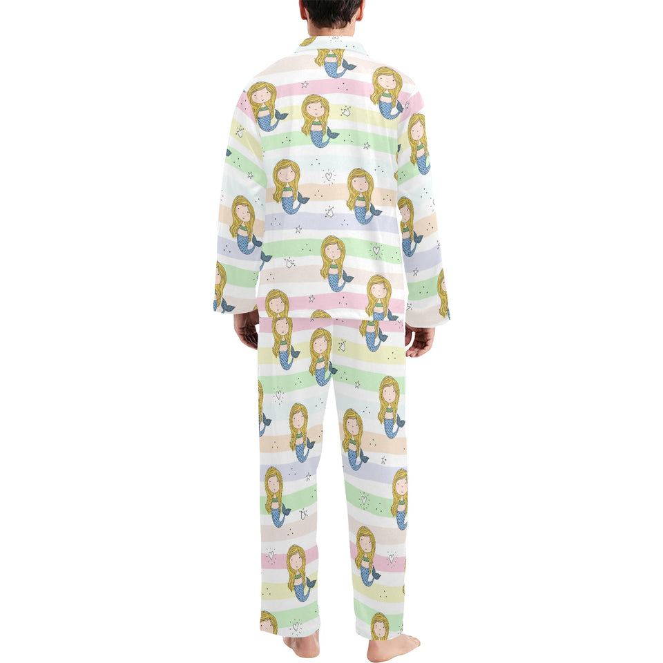 Cute hand drawn mermaid Men's Long Pajama Set