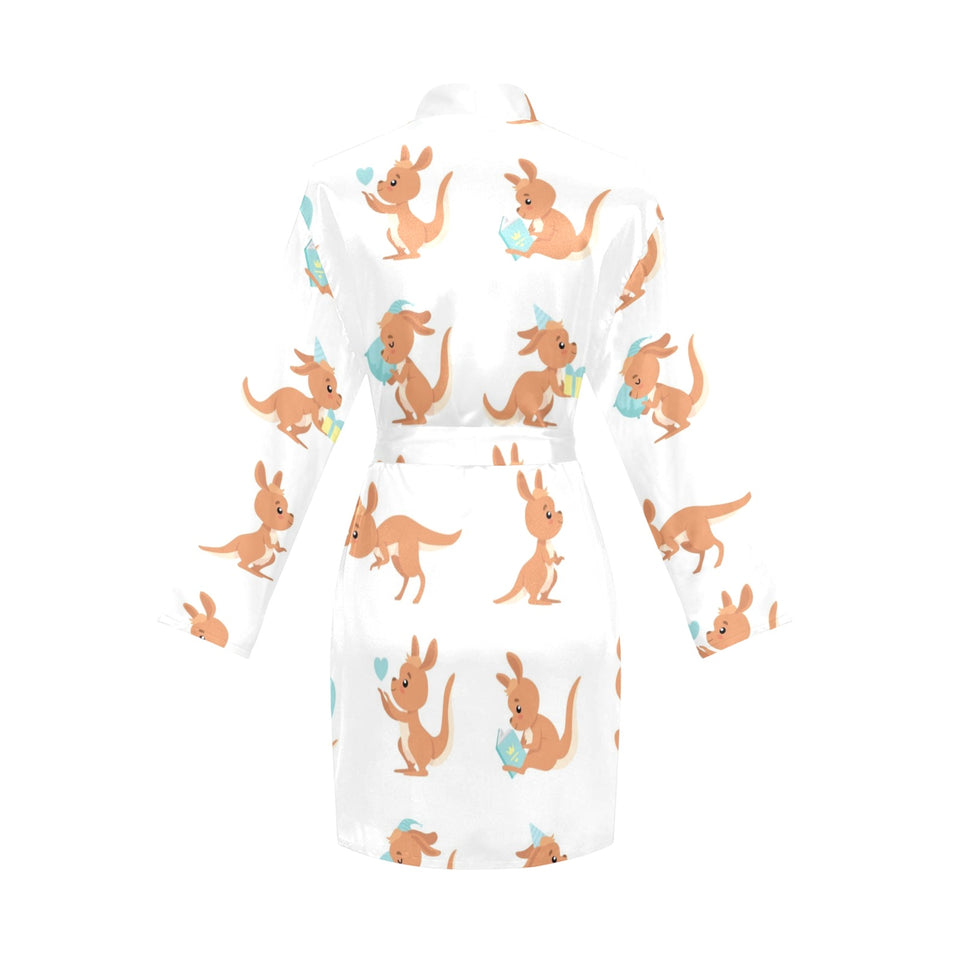 Cute Kangaroo pattern Women's Long Sleeve Belted Night Robe