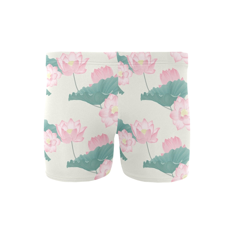 Pink lotus waterlily leaves pattern Men's Swimming Trunks