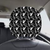 Saxophone music notes treble clef black white them Car Headrest Cover