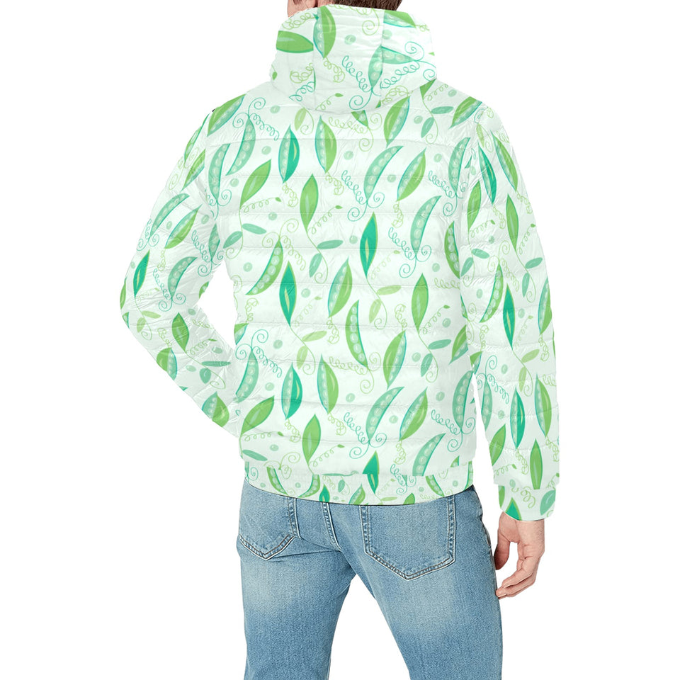 Green Peas Pattern Print Design 01 Men's Padded Hooded Jacket