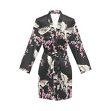 Japanese crane pink sakura pattern Women's Long Sleeve Belted Night Robe