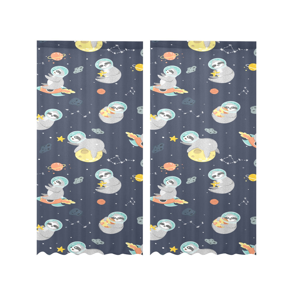 Cute sloth astronaut star planet rocket pattern Gauze Curtain
