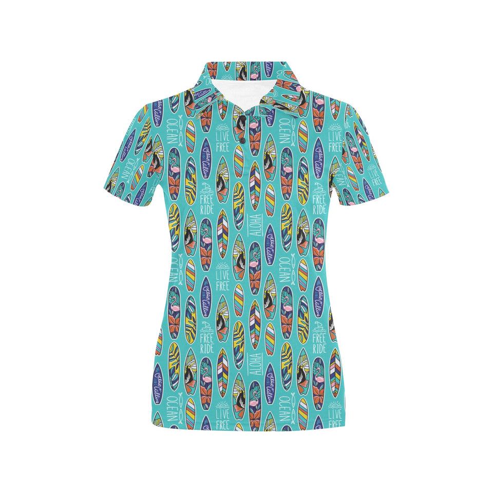Surfboard Pattern Print Design 05 Women's All Over Print Polo Shirt