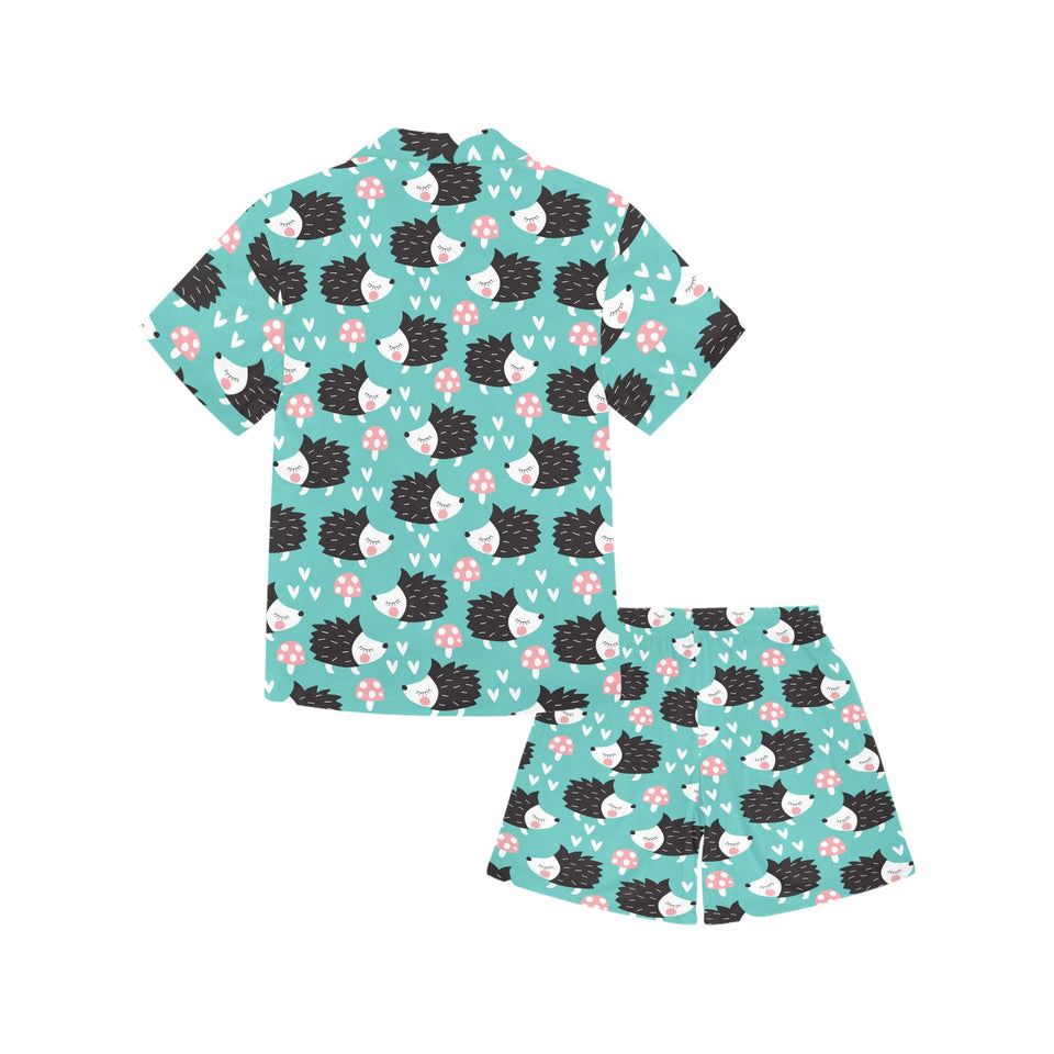 Hedgehog Pattern Print Design 03 Kids' Boys' Girls' V-Neck Short Pajama Set