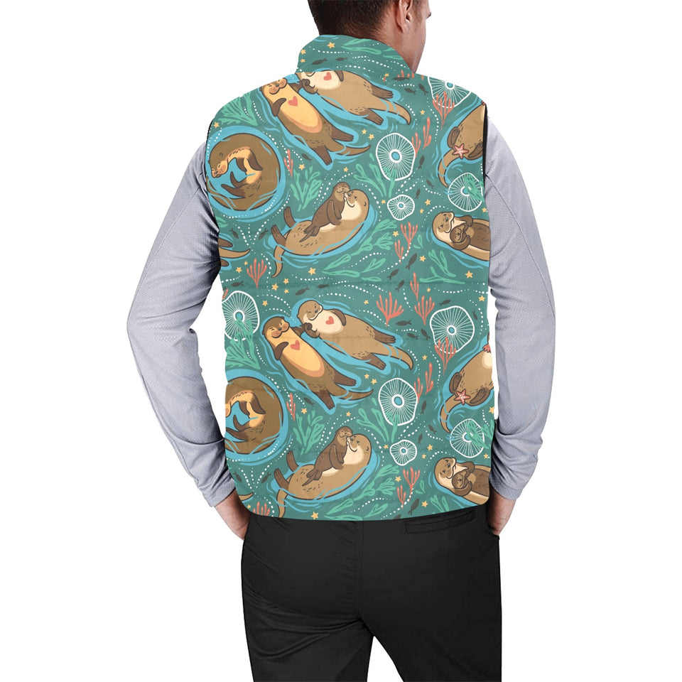 cute brown sea otters ornamental seaweed corals gr Men's Padded Vest
