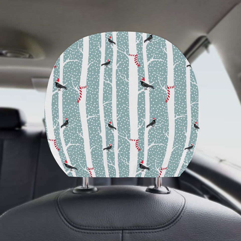 Crows christmas hat scarf Car Headrest Cover