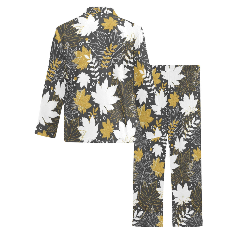 Beautiful gold autumn maple leaf pattern Men's Long Pajama Set