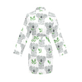 Hand drawn Koala leaves pattern Women's Long Sleeve Belted Night Robe