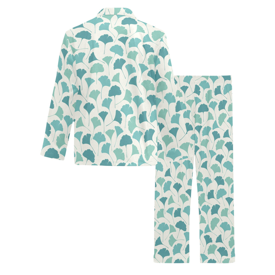 Green ginkgo leaves pattern Men's Long Pajama Set