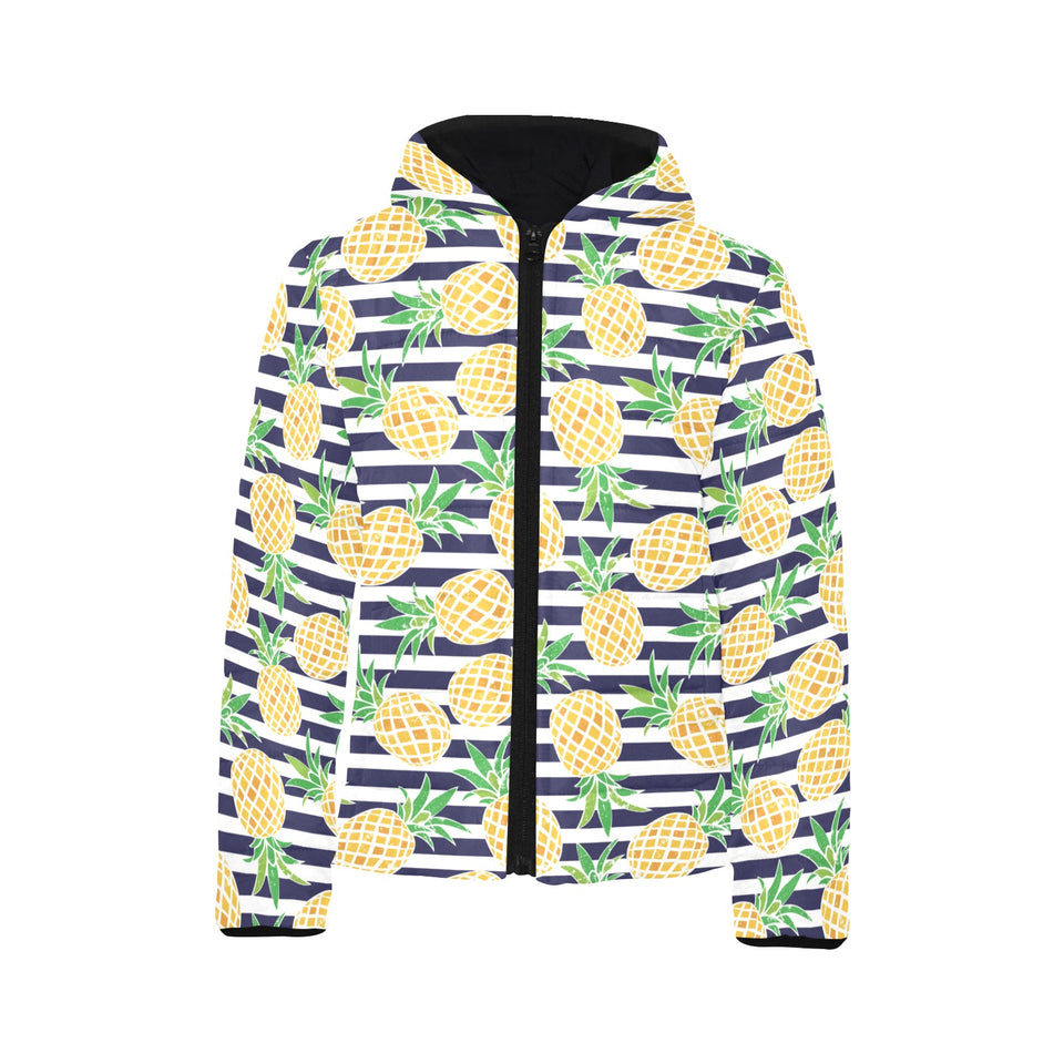 Pineapples pattern striped background Kids' Boys' Girls' Padded Hooded Jacket