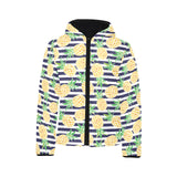 Pineapples pattern striped background Kids' Boys' Girls' Padded Hooded Jacket
