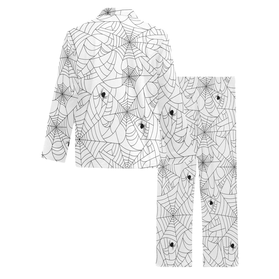 Spider web cobweb pattern white background Men's Long Pajama Set