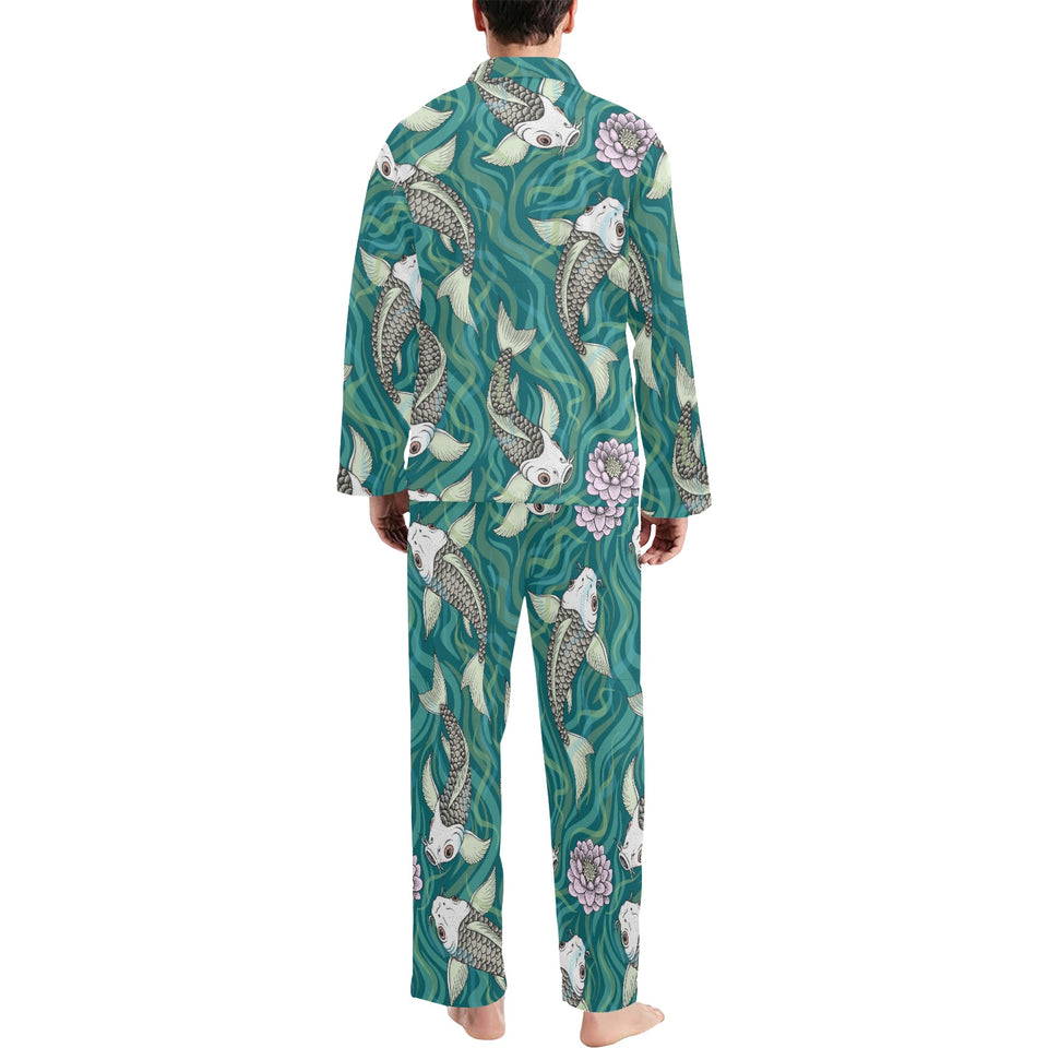 Koi Fish Carp Fish lotus pattern Men's Long Pajama Set
