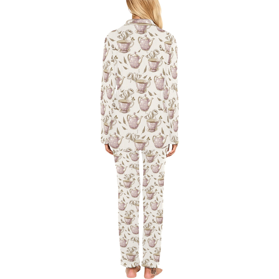 Tea pots Pattern Print Design 03 Women's Long Pajama Set
