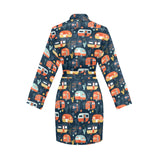 Camper Van Pattern Print Design 05 Women's Long Sleeve Belted Night Robe