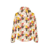 Colorful Maneki neko cat pattern Women's Padded Hooded Jacket