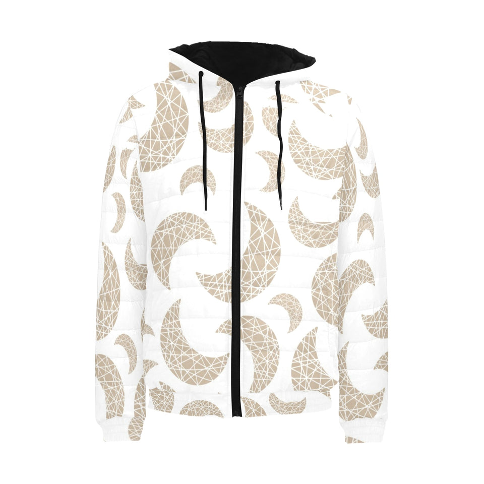 Cool gold moon abstract pattern Men's Padded Hooded Jacket