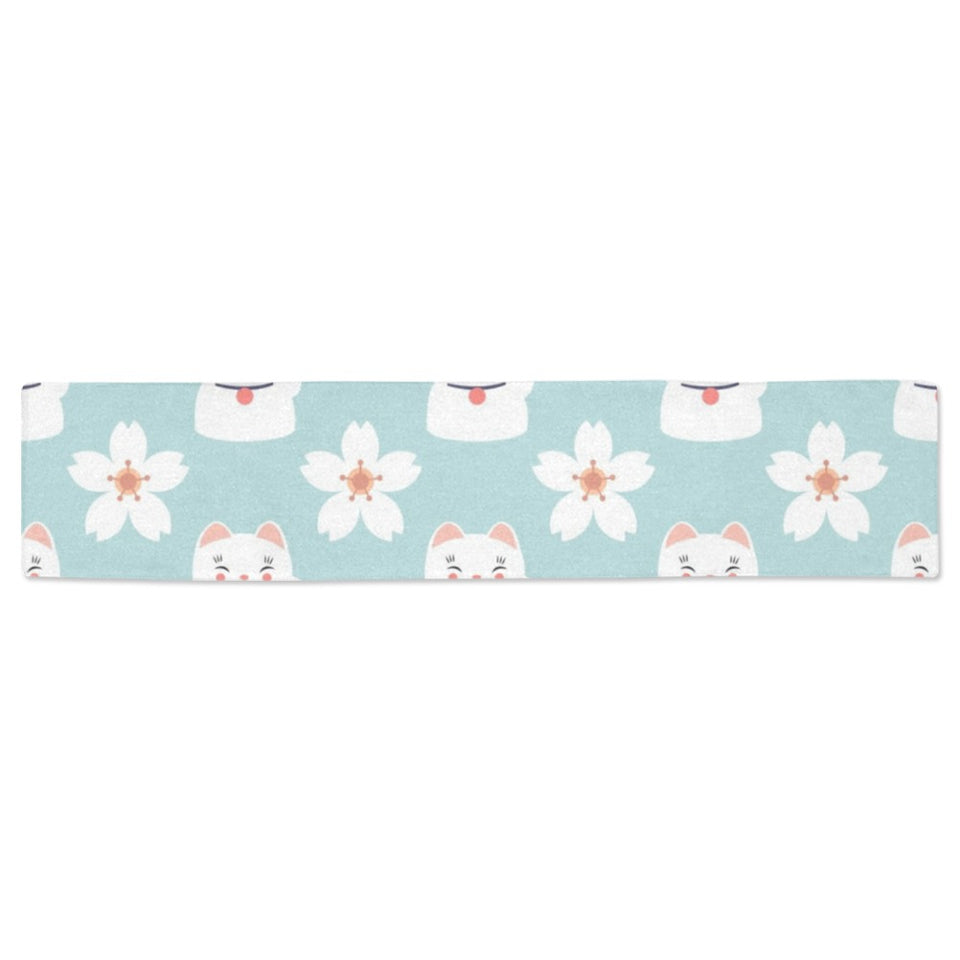 Maneki neko cat sakura Table Runner