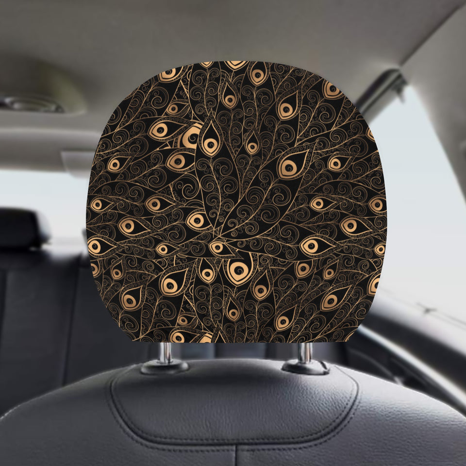 Gold peacock feather pattern Car Headrest Cover