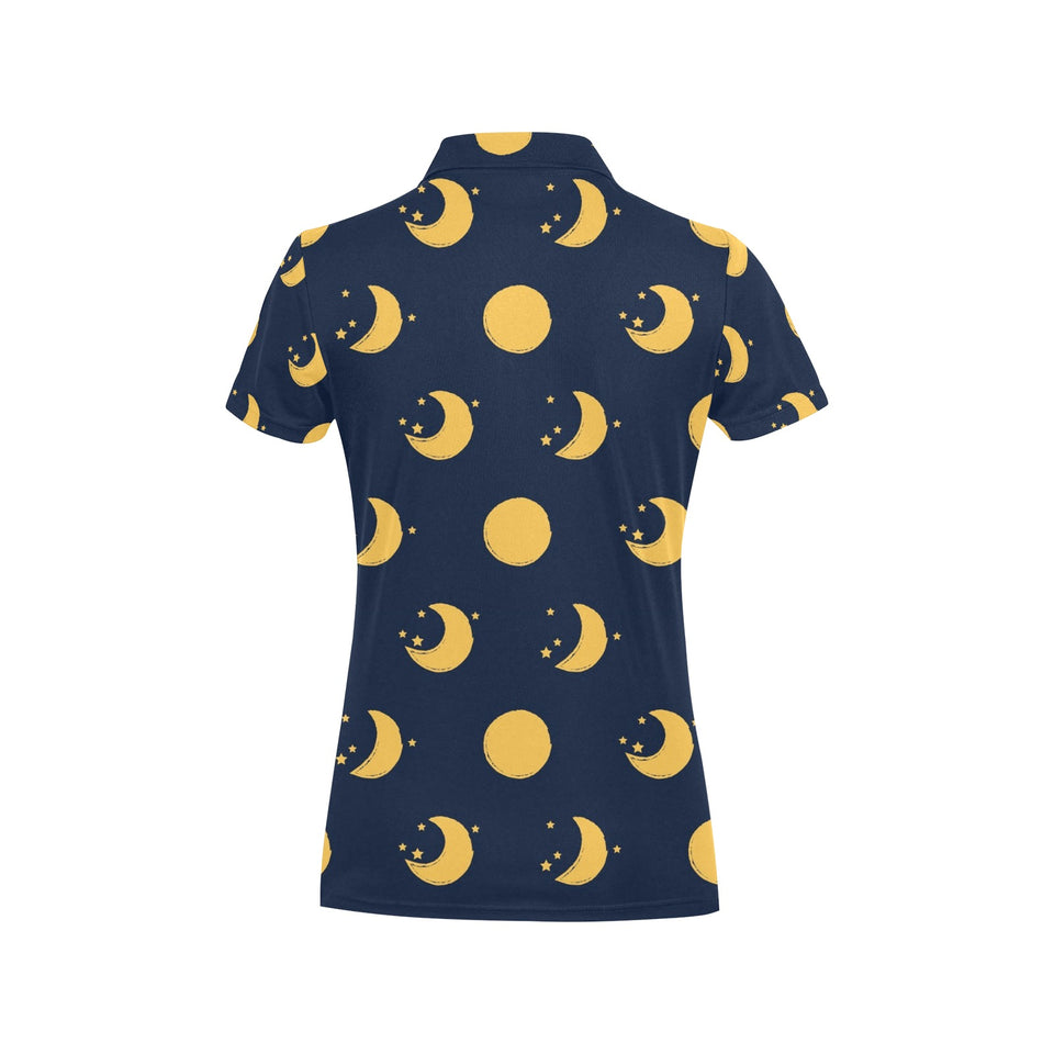 Moon star pattern Women's All Over Print Polo Shirt