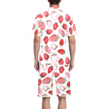 watercolor hand drawn beautiful strawberry pattern Men's V-Neck Short Pajama Set