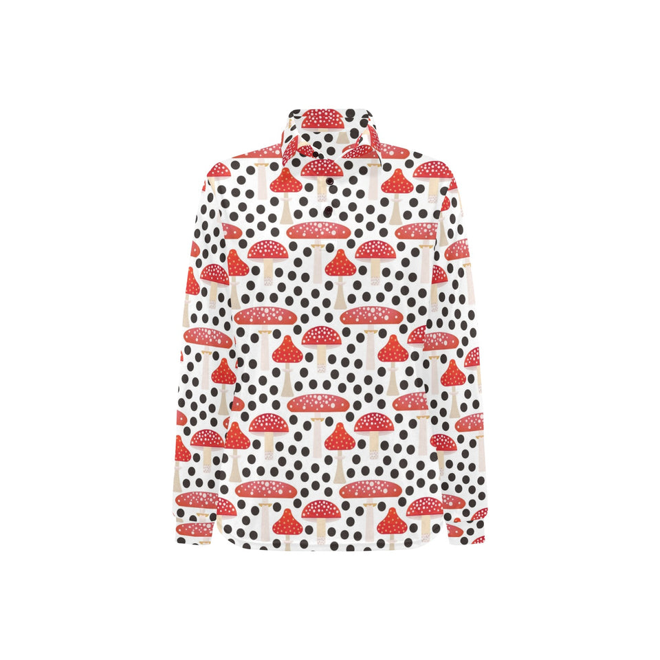 Red mushroom dot pattern Women's Long Sleeve Polo Shirt