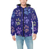 Dog Paws Pattern Print Design 02 Men's Padded Hooded Jacket