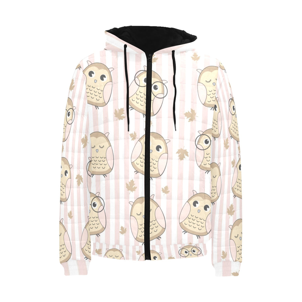 cute owl leaf Men's Padded Hooded Jacket
