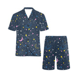 space pattern with planets, comets, constellations Men's V-Neck Short Pajama Set