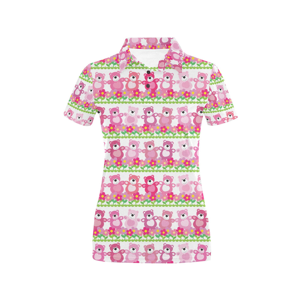 Teddy Bear Pattern Print Design 04 Women's All Over Print Polo Shirt