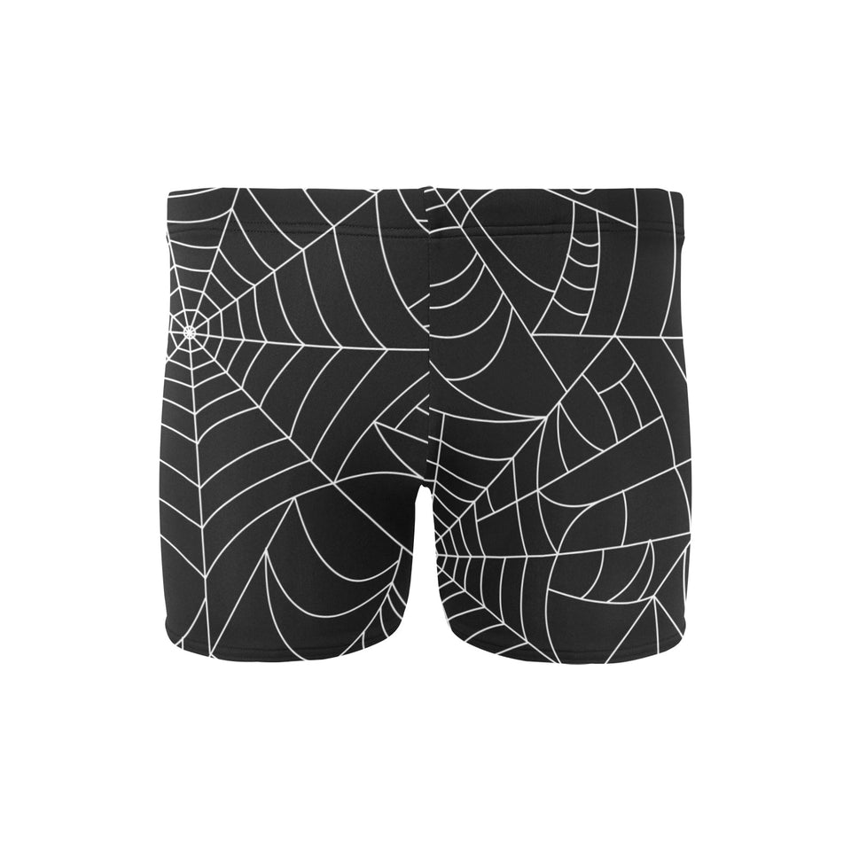 Spider web pattern Black background white cobweb Men's Swimming Trunks