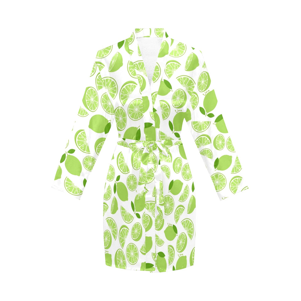 Lime design pattern Women's Long Sleeve Belted Night Robe