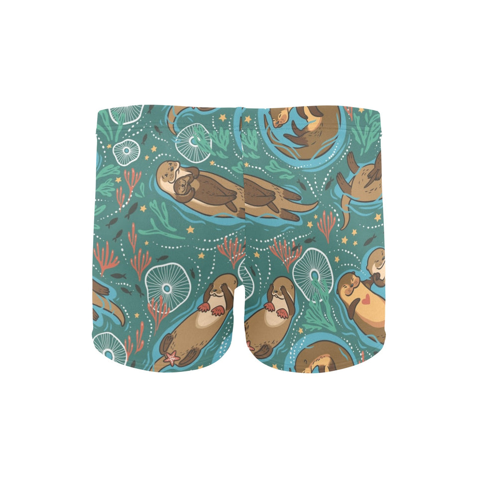 cute brown sea otters ornamental seaweed corals gr Men's Swimming Trunks