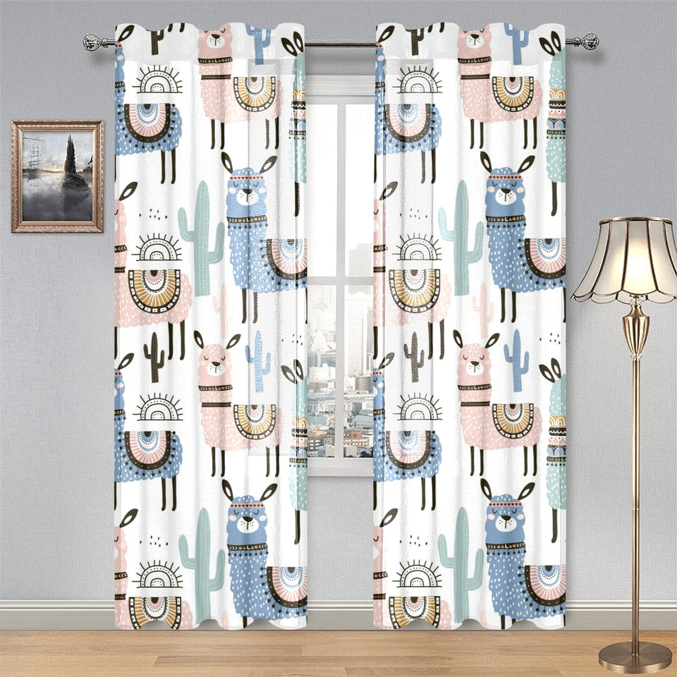 lama Alpaca cactus hand drawn pattern Gauze Curtain