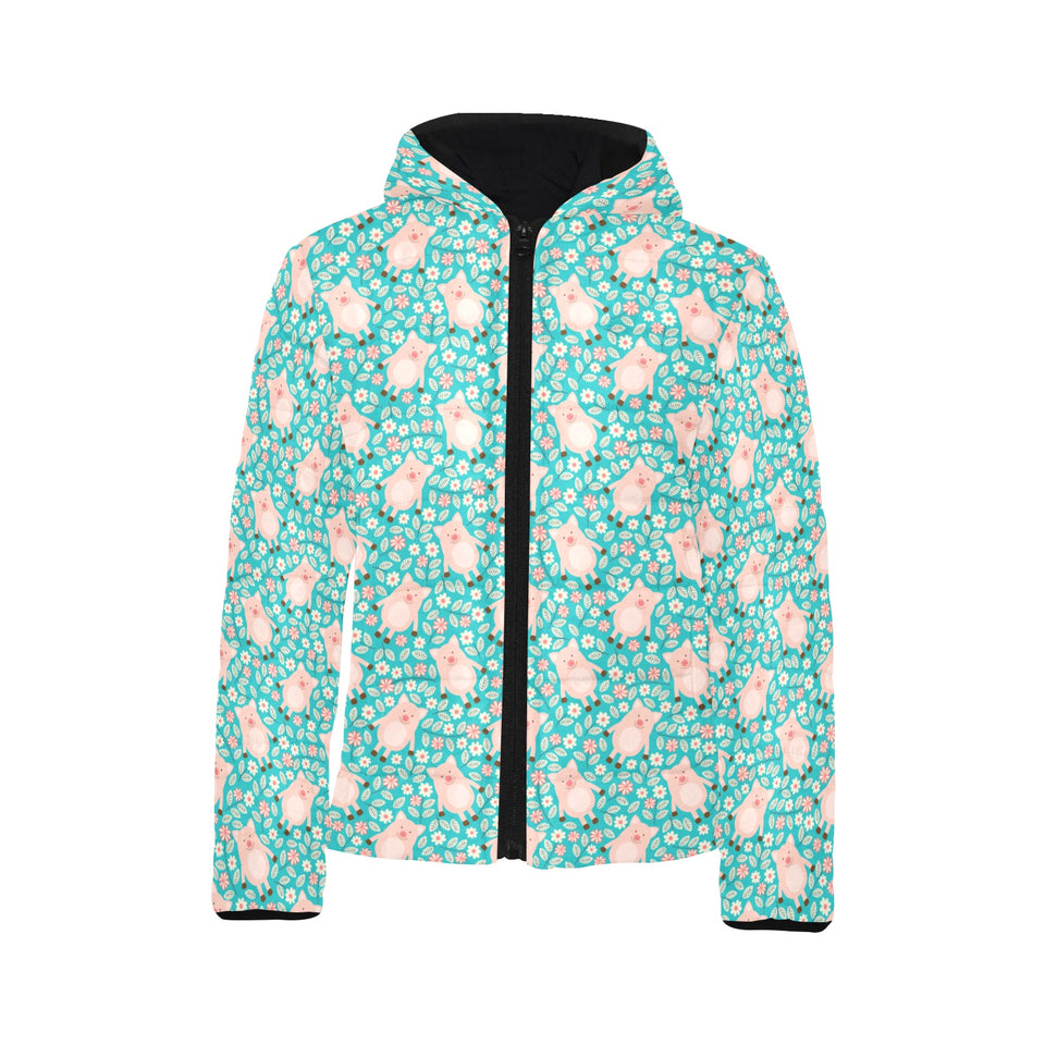 Pig Pattern Print Design 01 Kids' Boys' Girls' Padded Hooded Jacket