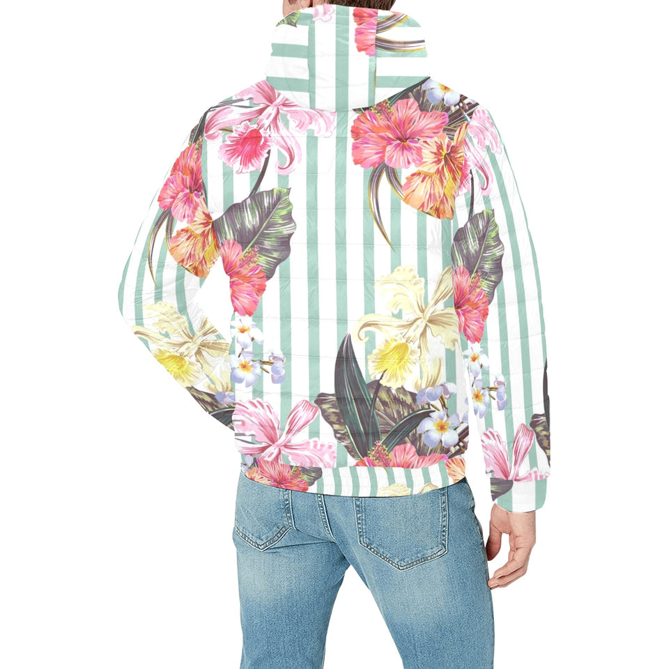 Colorful orchid flower pattern Men's Padded Hooded Jacket