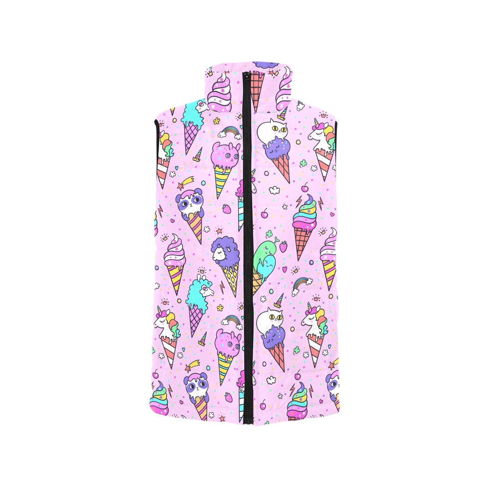 Cute ice cream cone animal pattern Men's Padded Vest