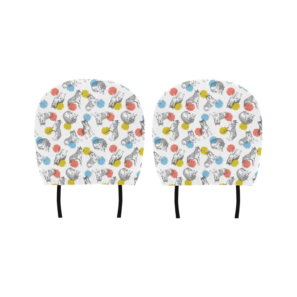 Siberian husky and colorful circle pattern Car Headrest Cover