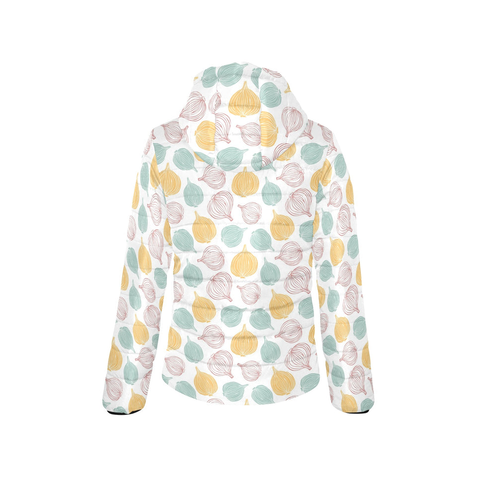 colorful onions white background Women's Padded Hooded Jacket