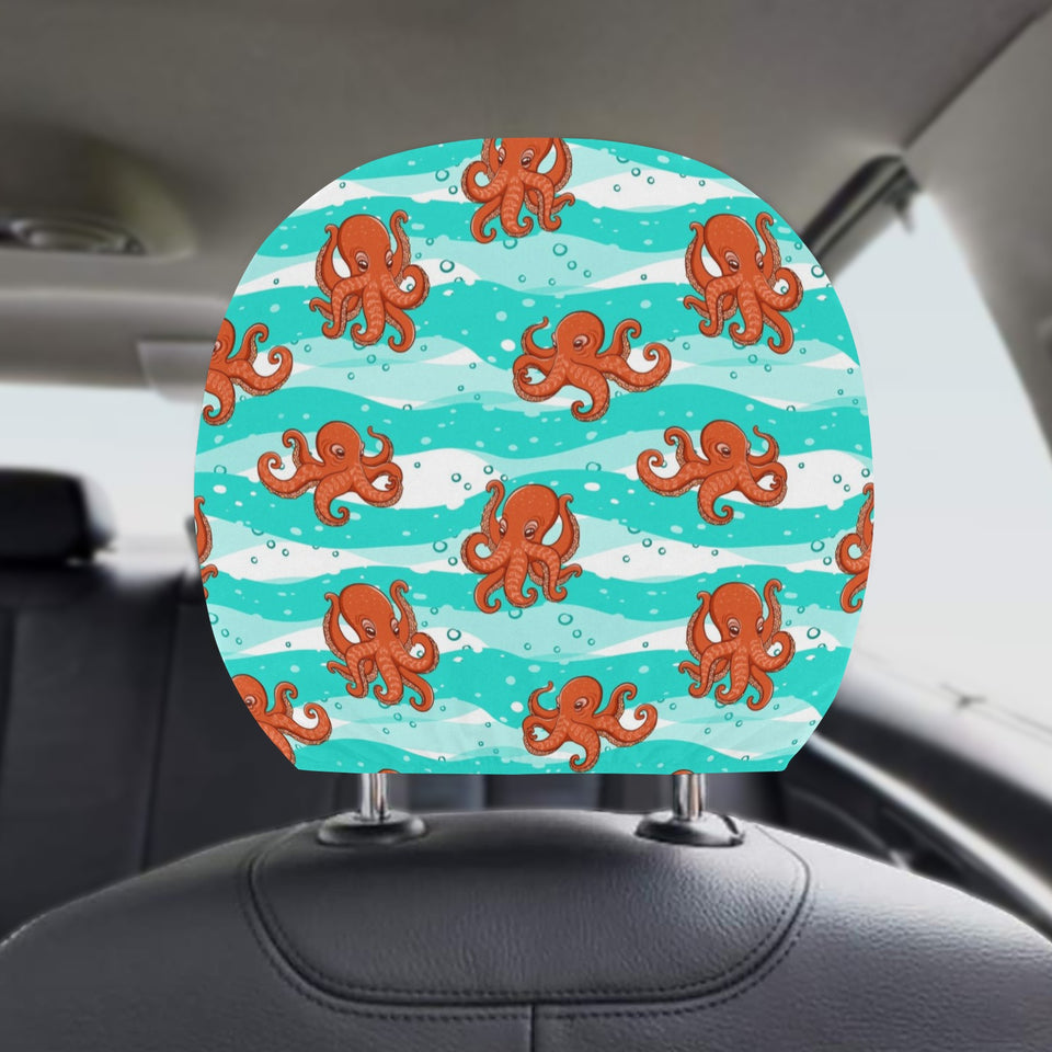 Octopuses sea wave background Car Headrest Cover