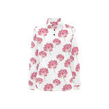 Pink lotus waterlily pattern Women's Long Sleeve Polo Shirt