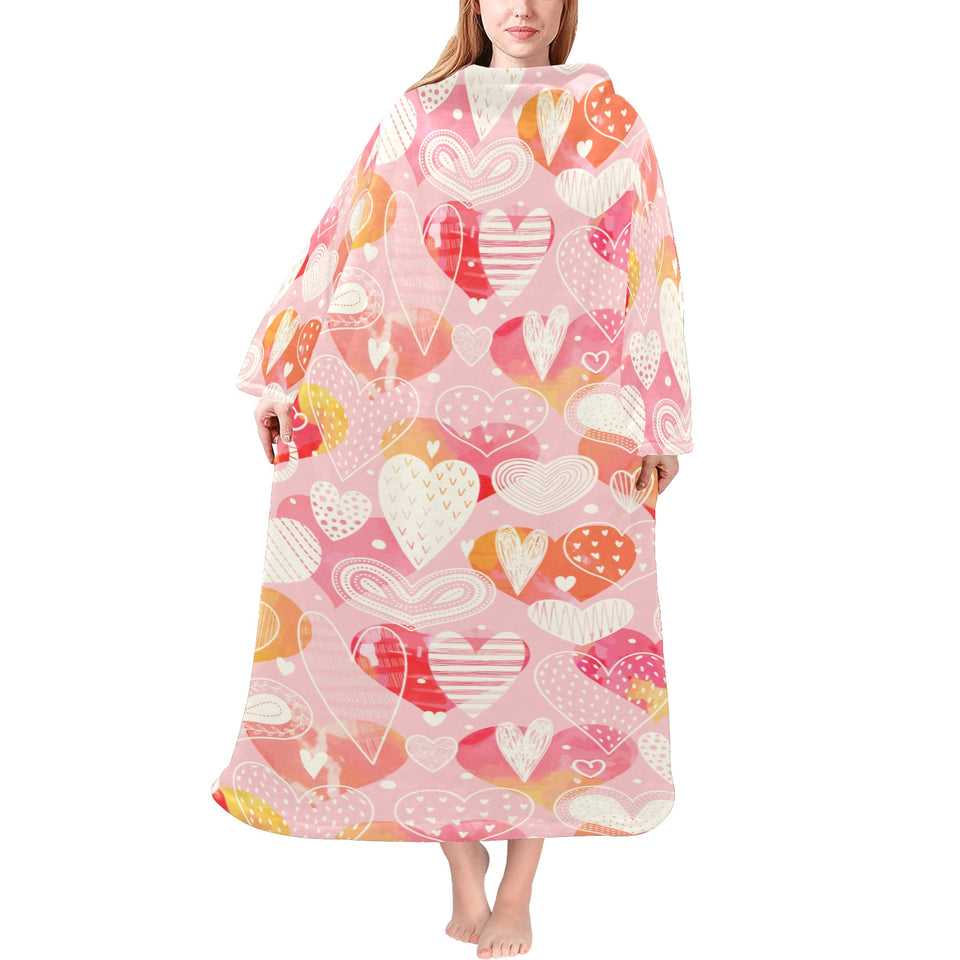 Hand drawn heart design pattern Blanket Robe with Sleeves